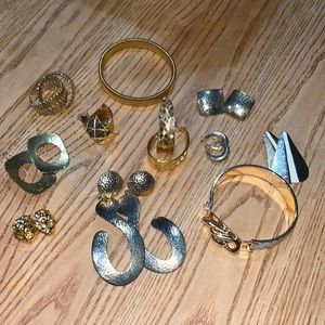 Group of jewelry including 9 pairs of earrings and 2 bracelets